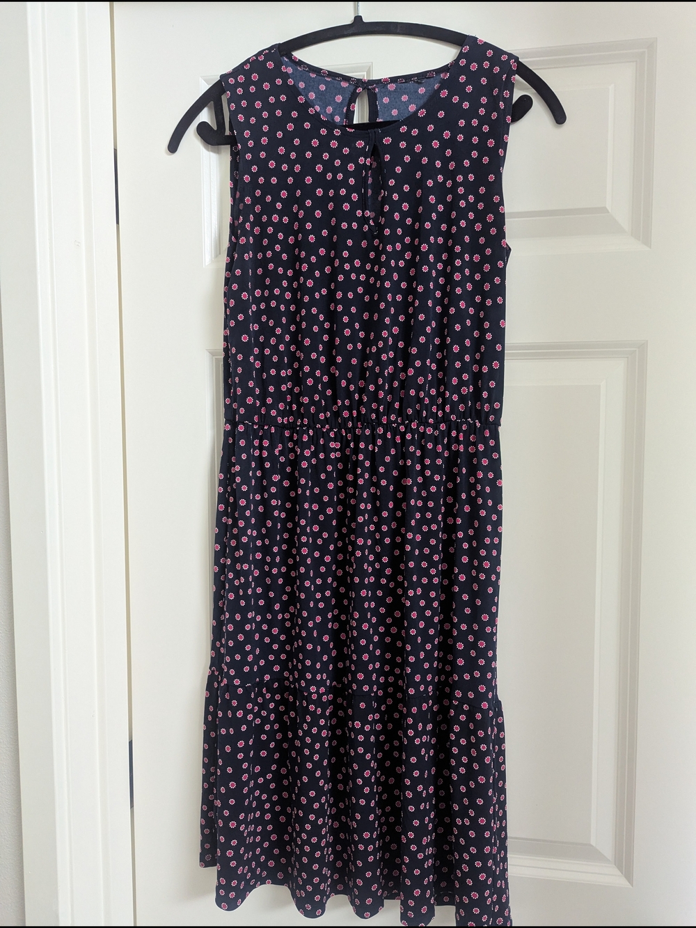 Girls' Navy Dress with Pink Dot Print